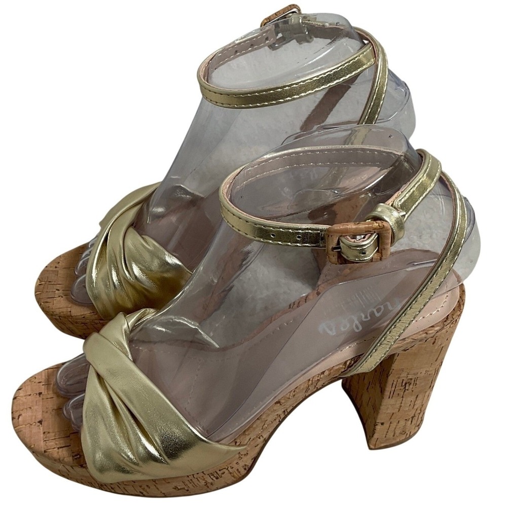 Charles by Charles David Gold Metallic Cork Platform Block Heel Sandals‎ 5.5M